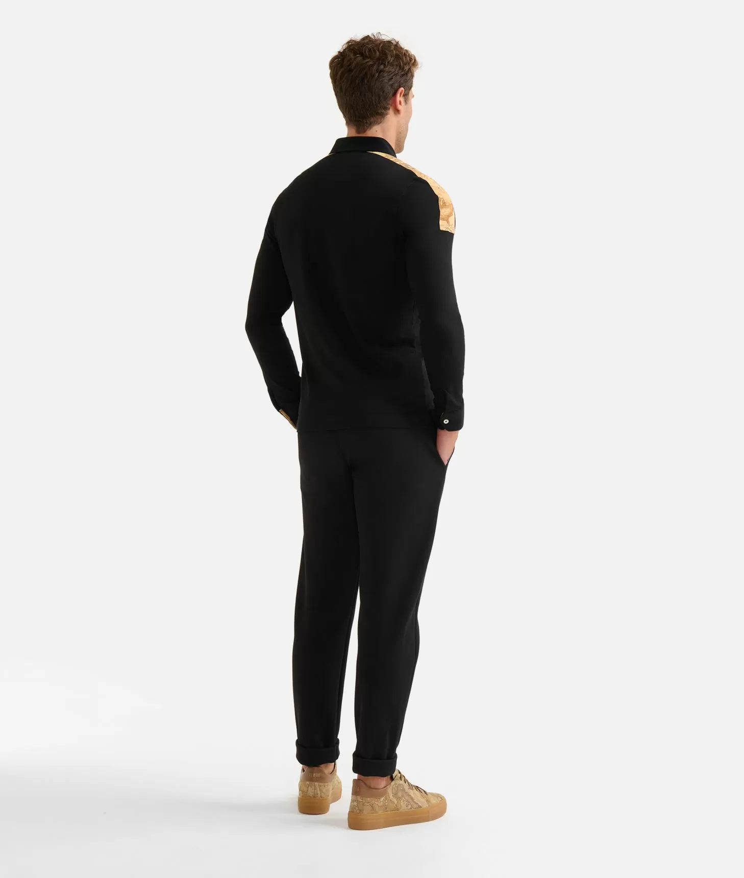Alviero martini 1a classe Polo a maniche lunghe in cotone stretch Nera Vendita Calda