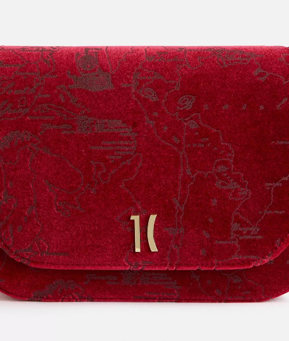 Alviero martini 1a classe Moments Bag tracolla con patta e catena in velluto Geo Filetto Rossa Online