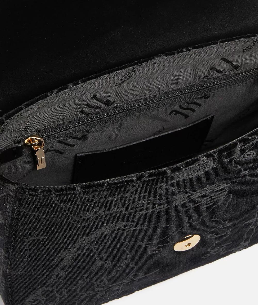 Alviero martini 1a classe Moments Bag tracolla con patta e catena in velluto Geo Filetto Nera Outlet