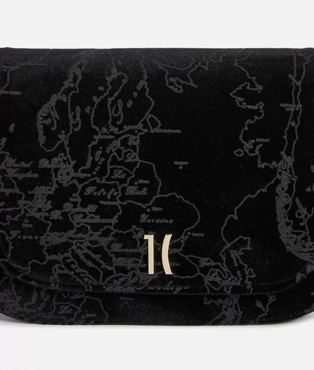 Alviero martini 1a classe Moments Bag tracolla con patta e catena in velluto Geo Filetto Nera Outlet