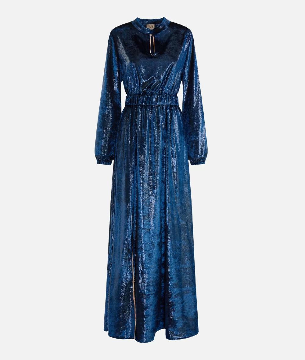 Alviero martini 1a classe Abito lungo in velluto lurex special Blu di Prussia Pezzi Unici