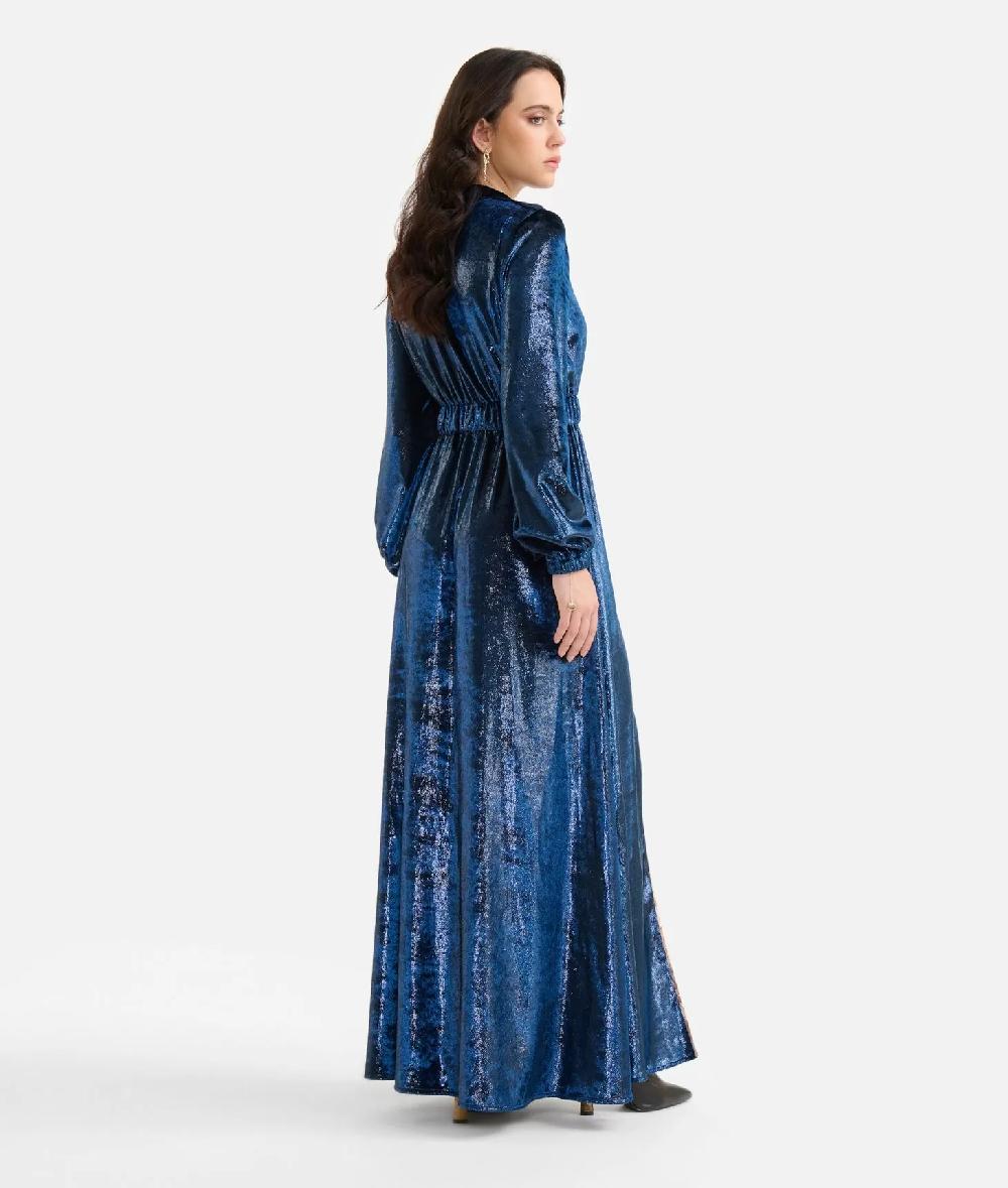 Alviero martini 1a classe Abito lungo in velluto lurex special Blu di Prussia Pezzi Unici