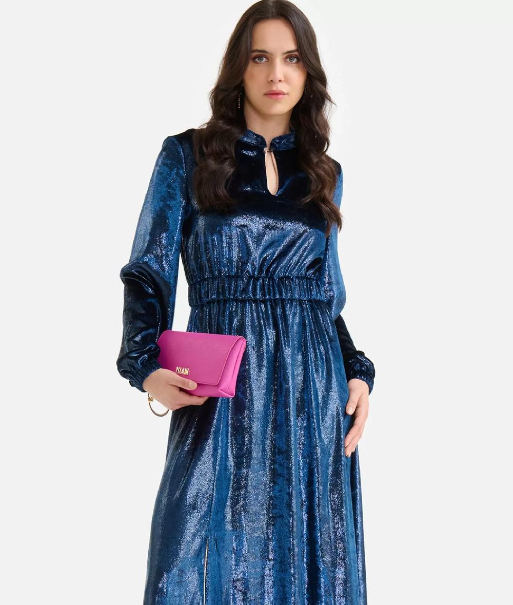 Alviero martini 1a classe Abito lungo in velluto lurex special Blu di Prussia Pezzi Unici