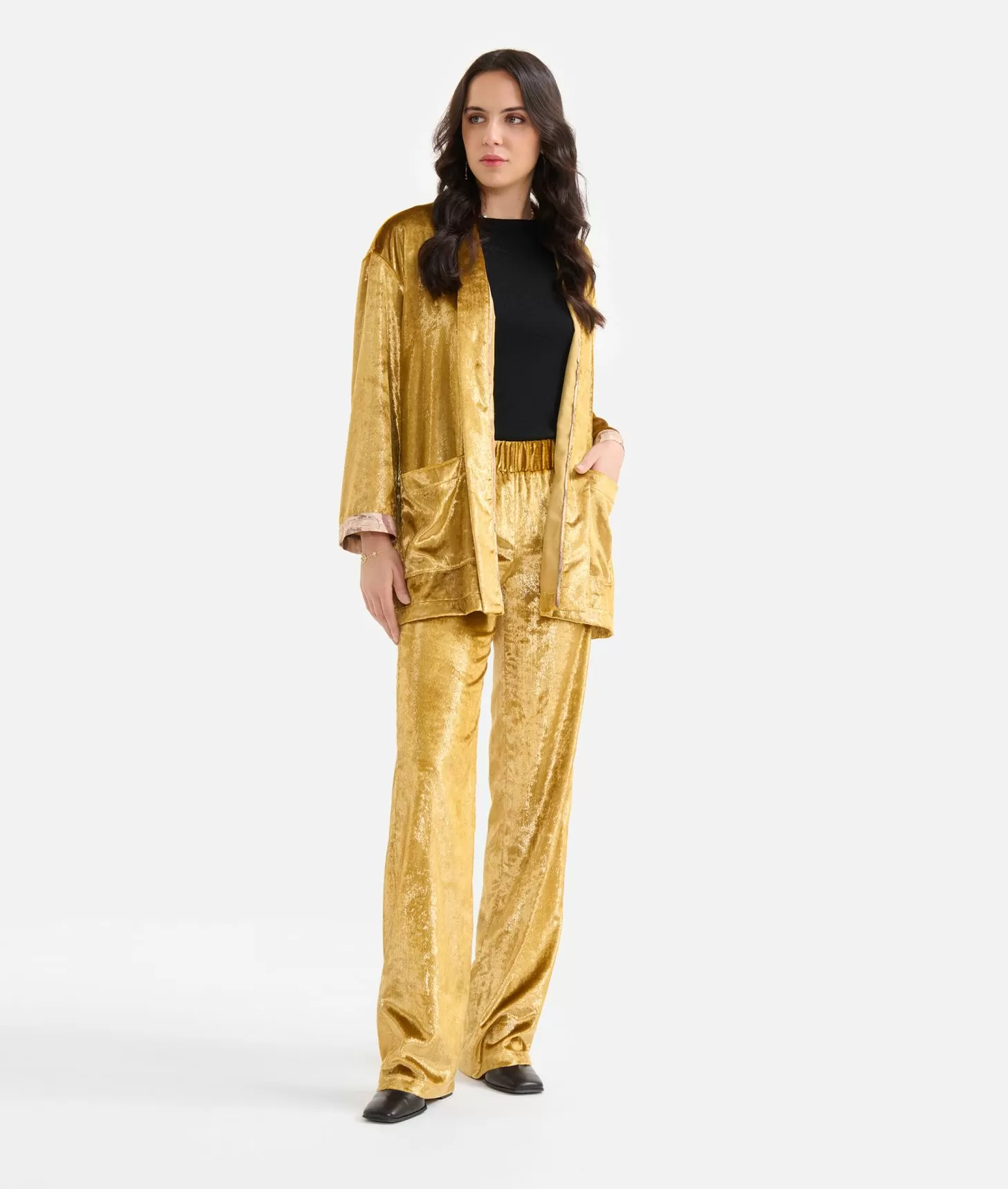 Alviero martini 1a classe Giacca kimono in velluto lurex special Oro