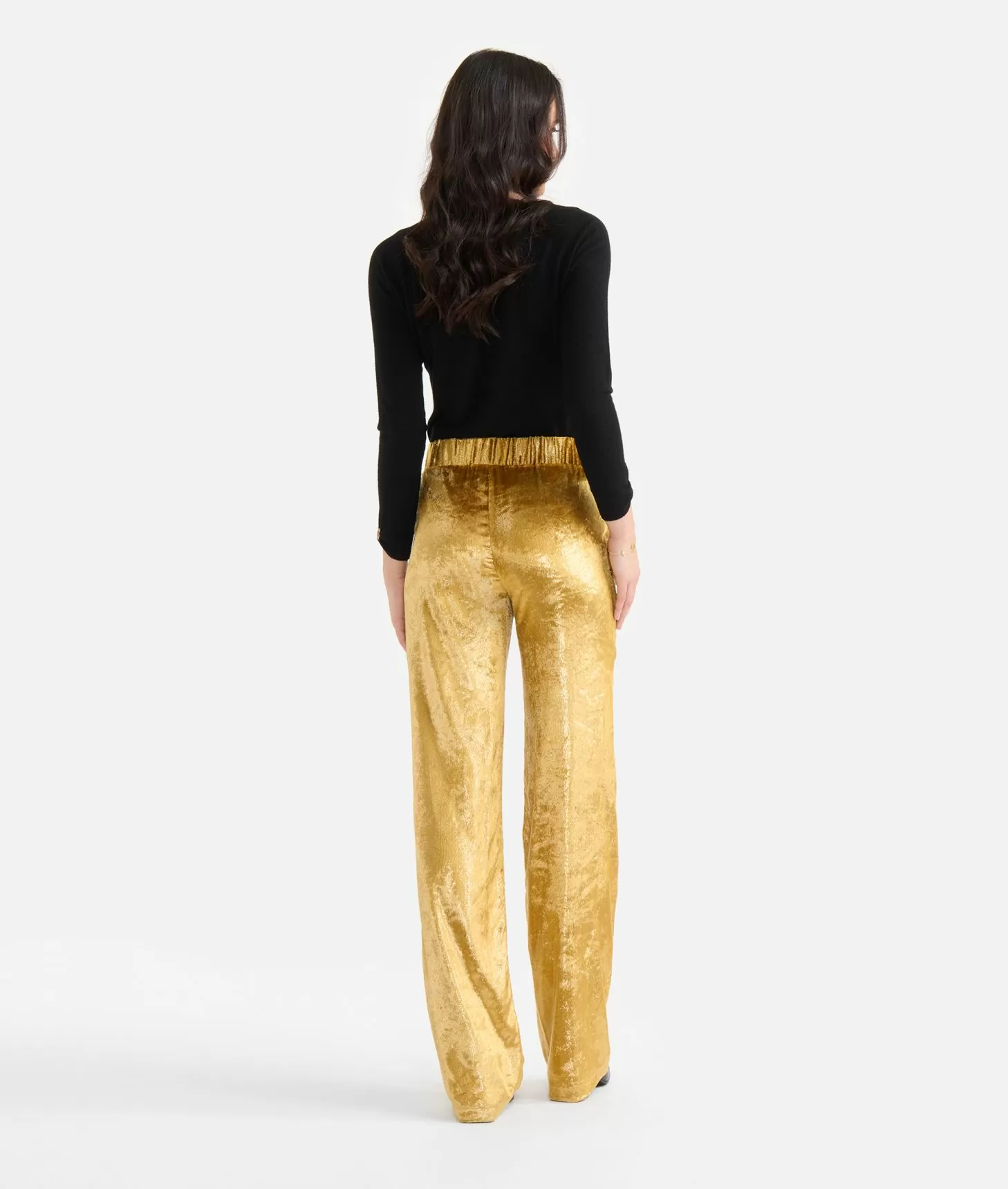 Alviero martini 1a classe Pantaloni palazzo in velluto lurex special Oro Shopping Online