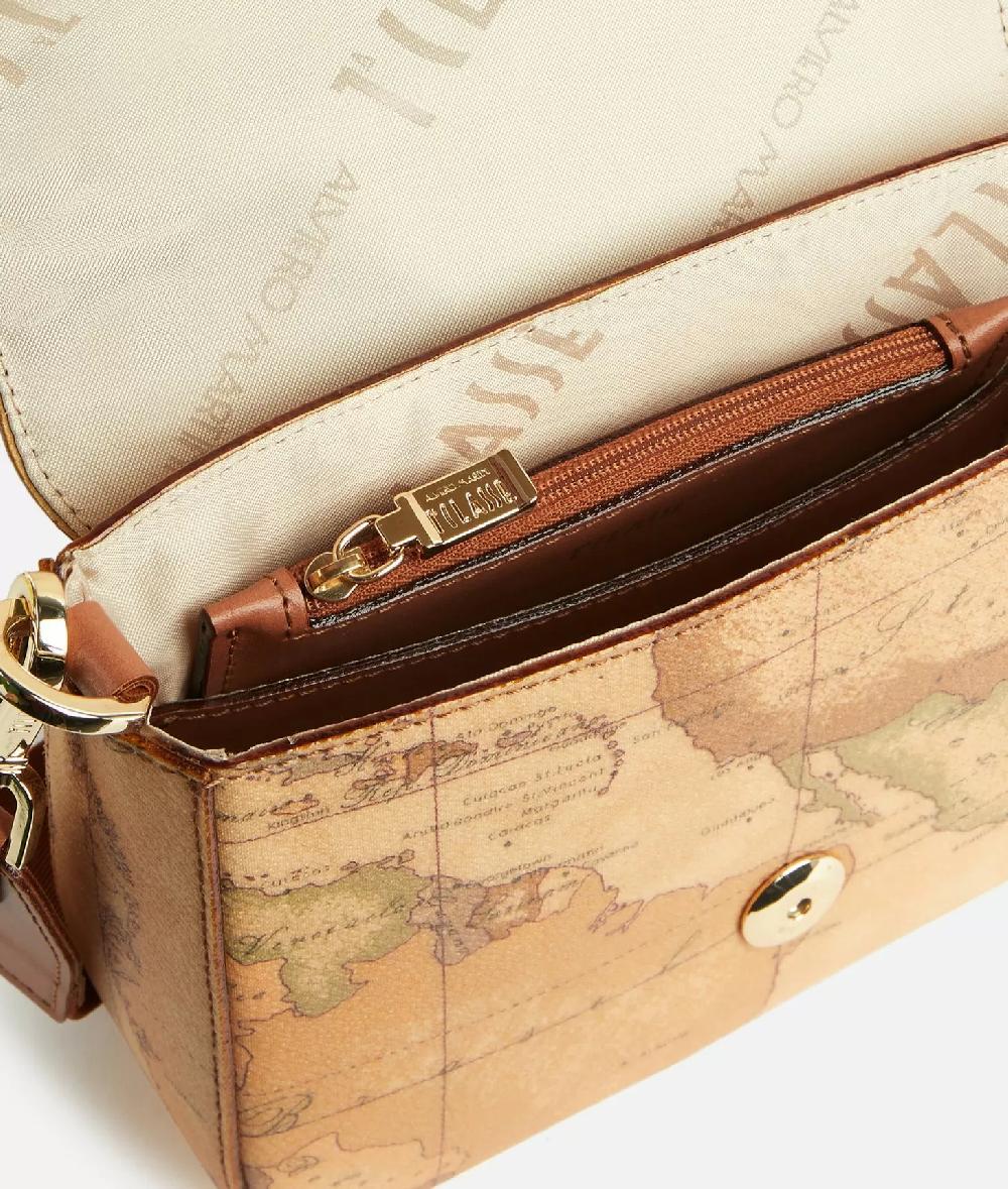 Alviero martini 1a classe Borsa a tracolla in tessuto stampa Geo Classic Naturale Nuova