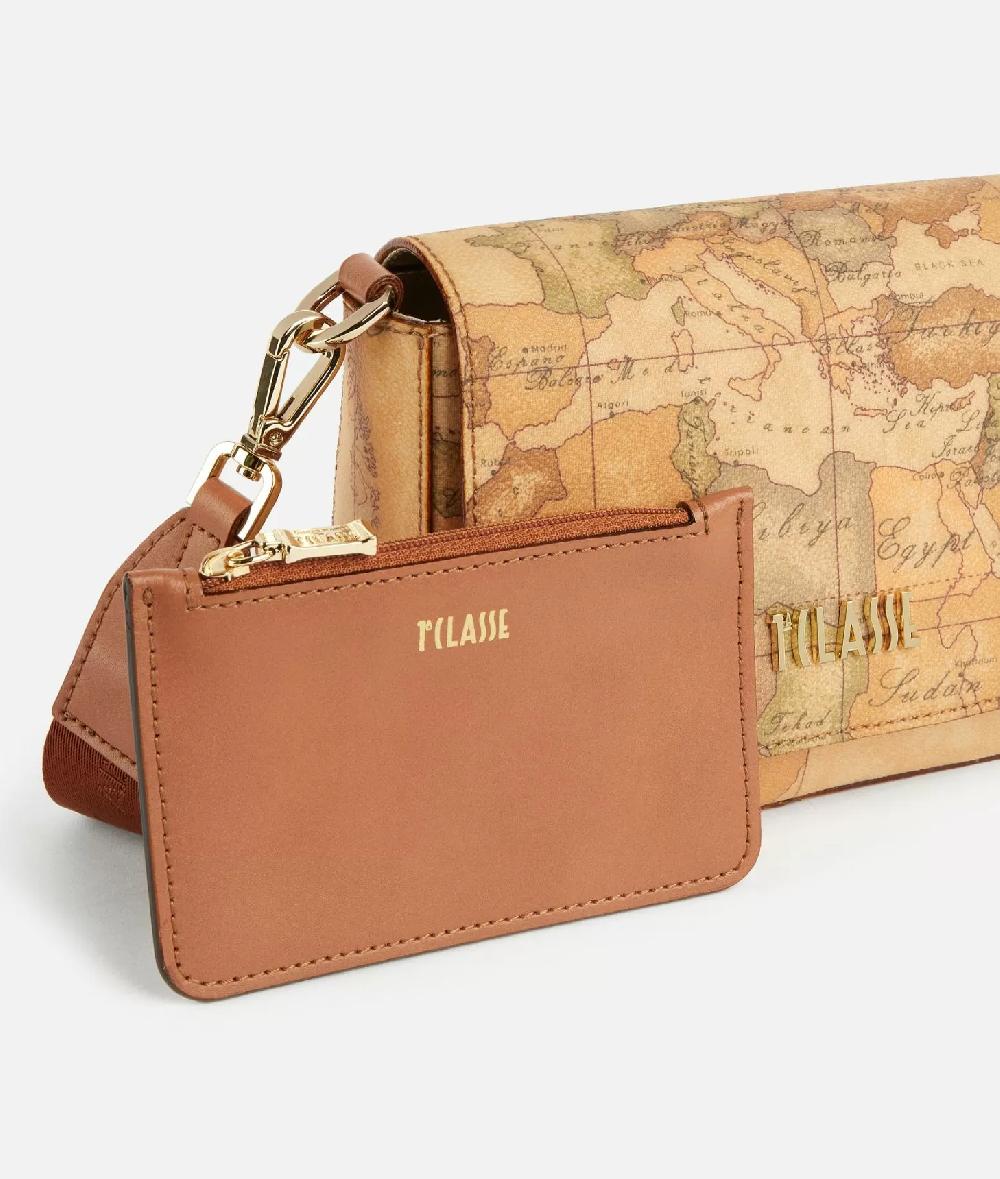 Alviero martini 1a classe Borsa a tracolla in tessuto stampa Geo Classic Naturale Nuova