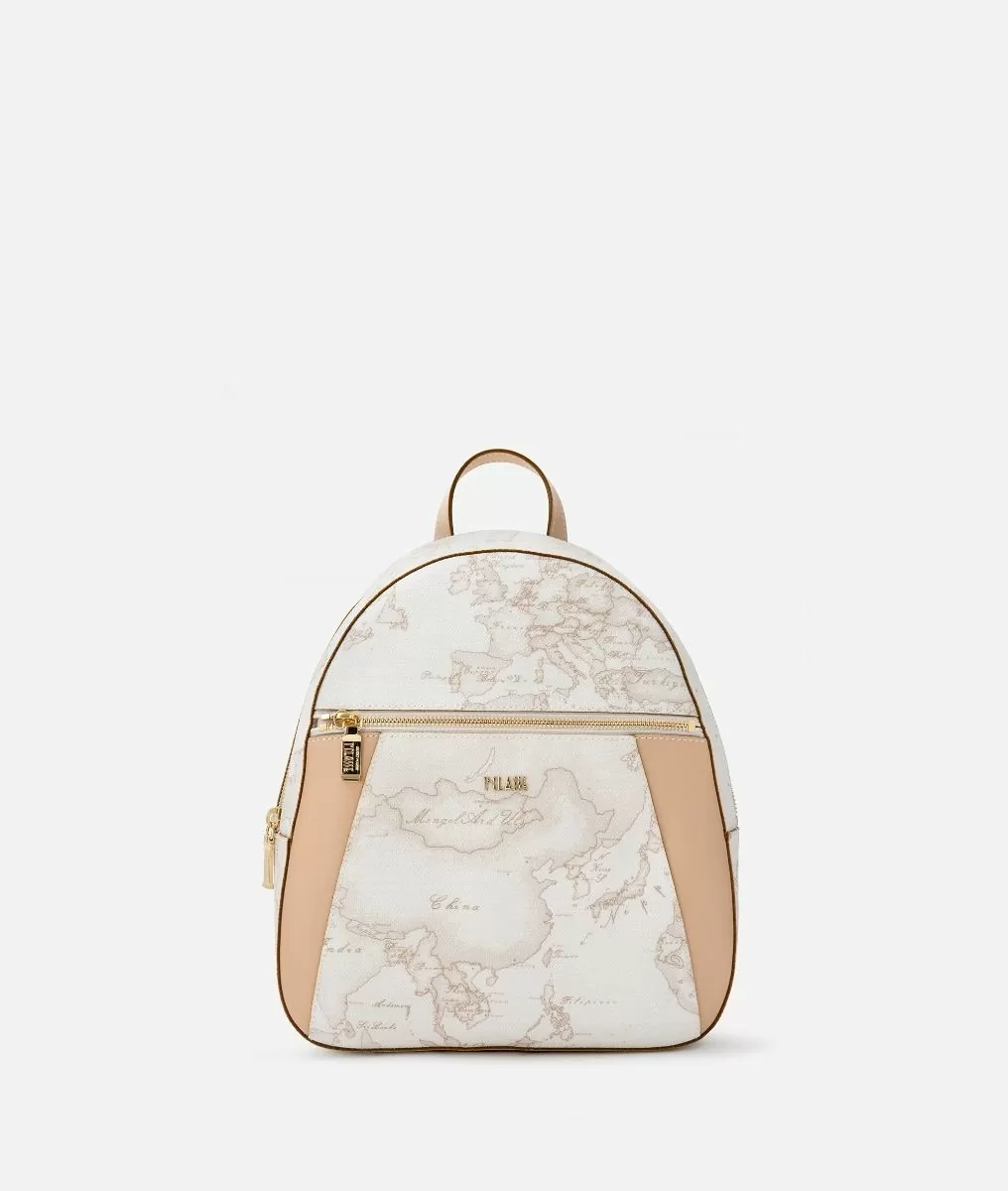 Alviero martini 1a classe Geo White zaino con inserti frontali in pelle