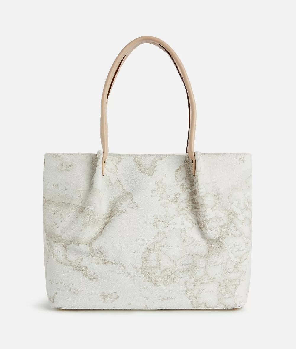 Alviero martini 1a classe Borsa shopping in tessuto stampa Geo White Bianca Saldi Di Fabbrica