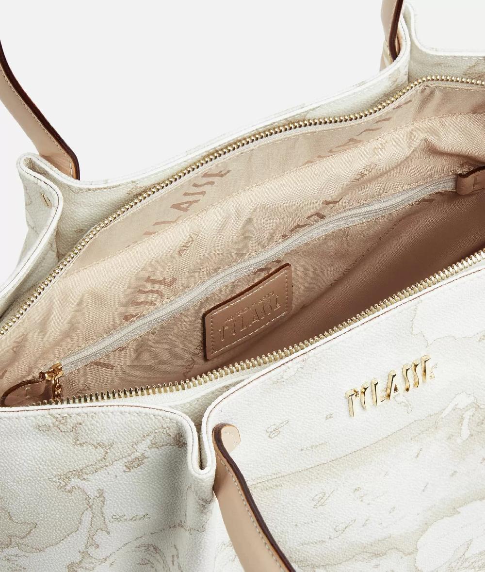Alviero martini 1a classe Borsa shopping in tessuto stampa Geo White Bianca Saldi Di Fabbrica